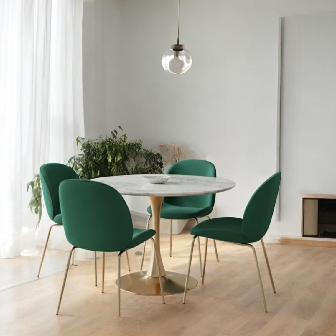 Comedor Mesa Tulip Golden 100 cm + 4 Sillas Siena 2