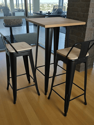 Mesa Bar Tolix + 2 Taburetes Tolix con Respaldo y Asientos con Madera 77 cm