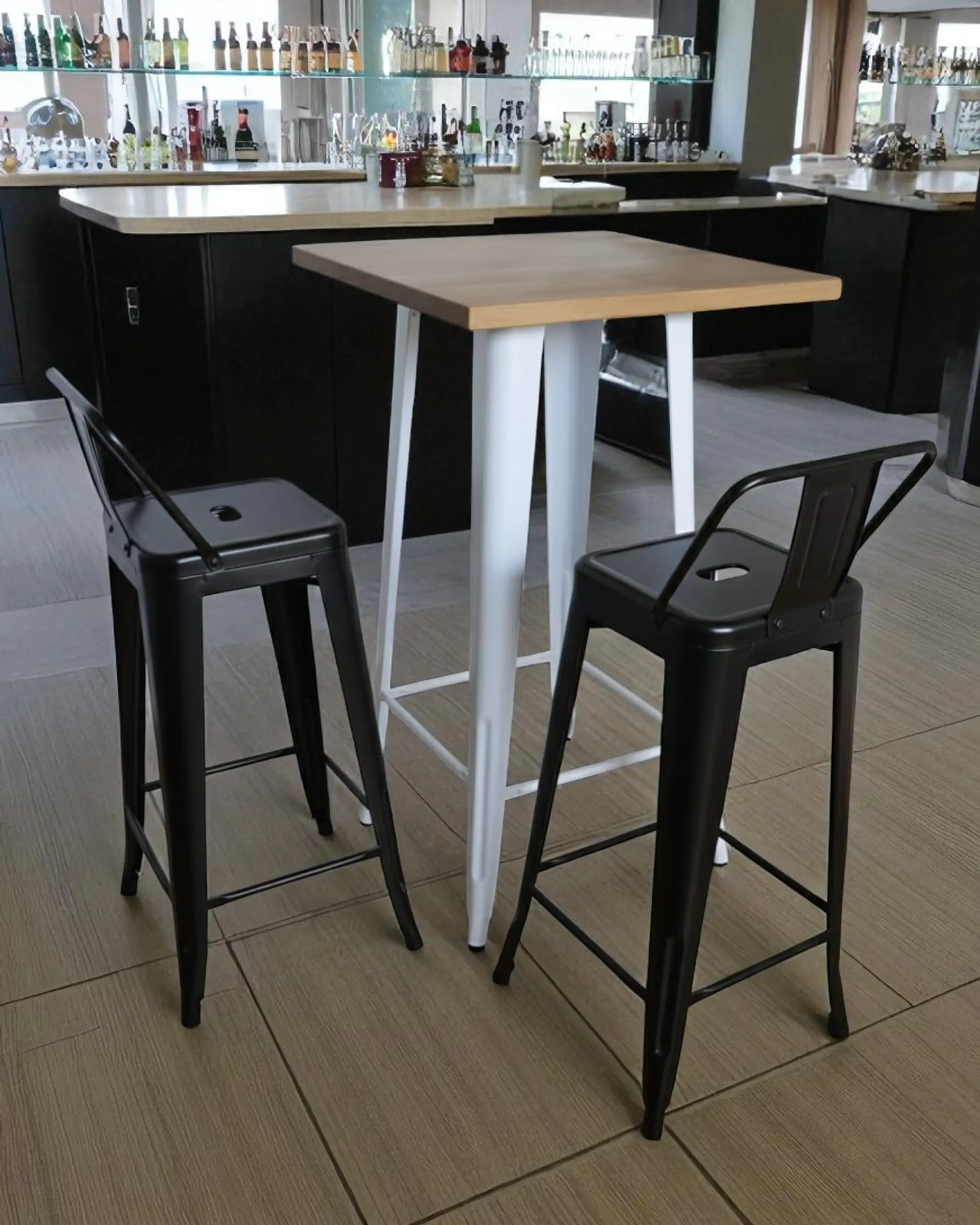 Mesa Bar Tolix + 2 Taburetes Tolix con Respaldo 77 cm 3