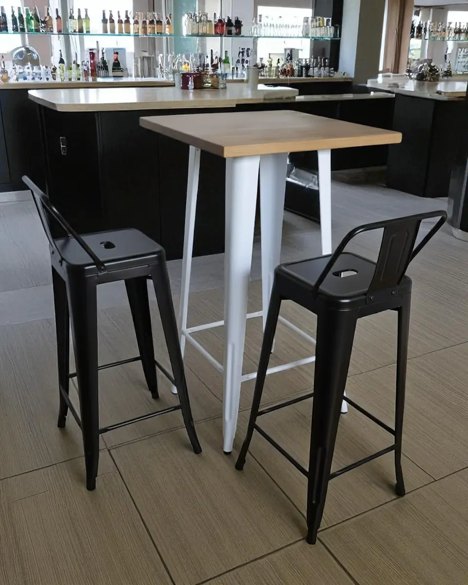 Mesa Bar Tolix + 2 Taburetes Tolix con Respaldo 77 cm 3