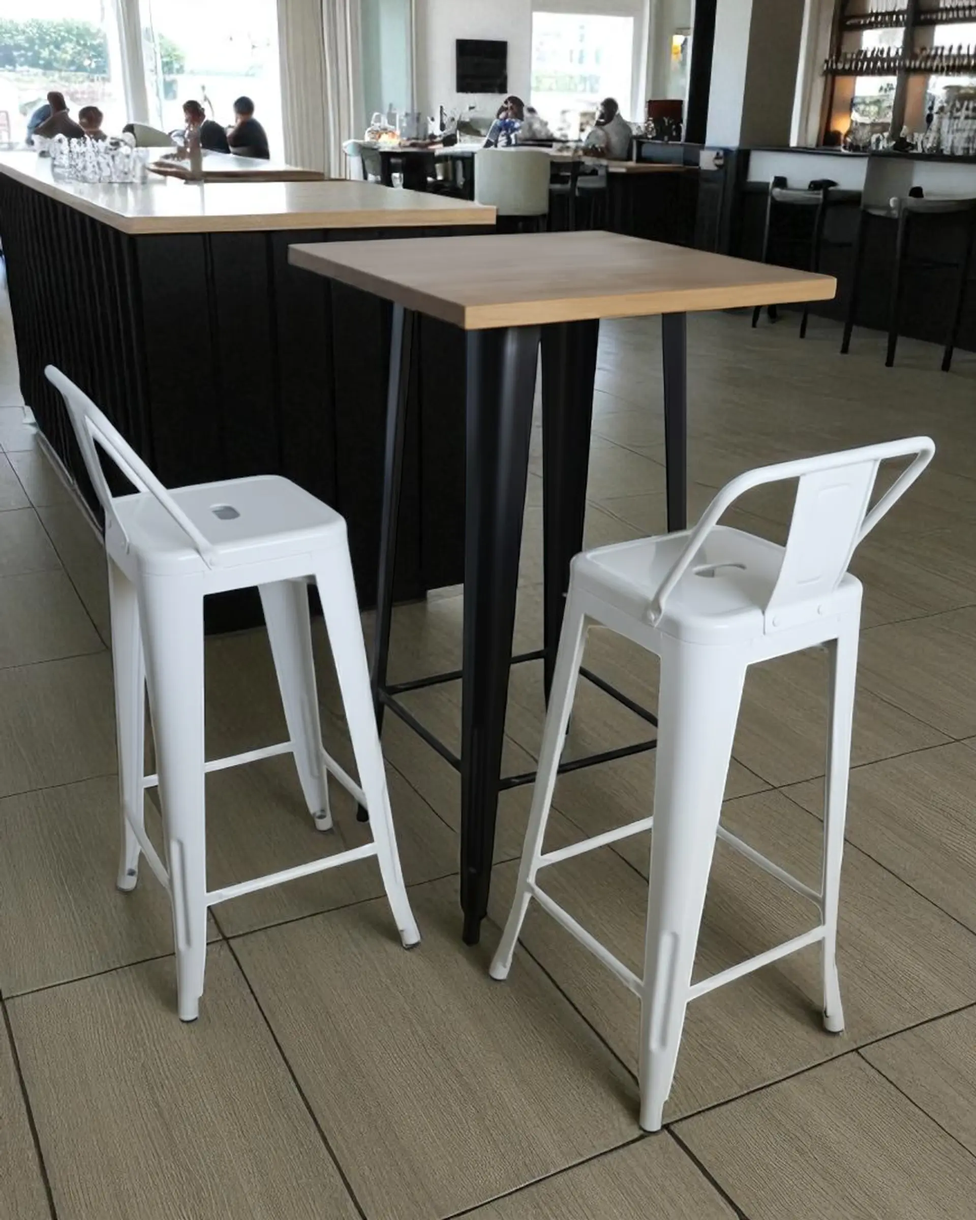 Mesa Bar Tolix + 2 Taburetes Tolix con Respaldo 77 cm 4