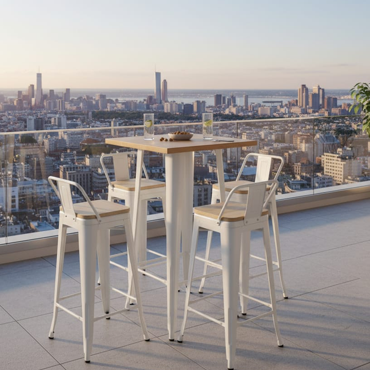 Mesa Bar Tolix + 4 Taburetes Tolix con Respaldo y Asientos con Madera 77 cm 1