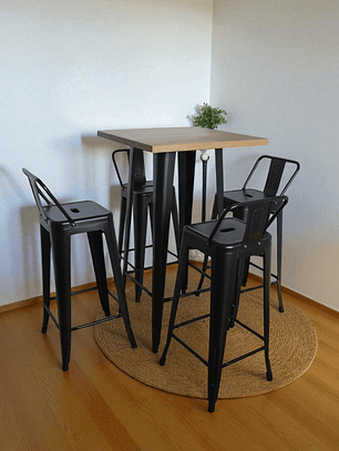 Mesa Bar Tolix + 4 Taburetes Tolix con Respaldo 77 cm