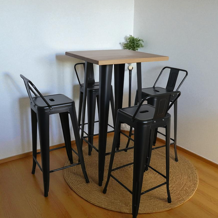 Mesa Bar Tolix + 4 Taburetes Tolix con Respaldo 77 cm 1