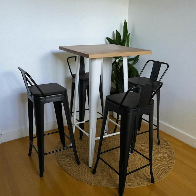 Mesa Bar Tolix + 4 Taburetes Tolix con Respaldo 77 cm 4