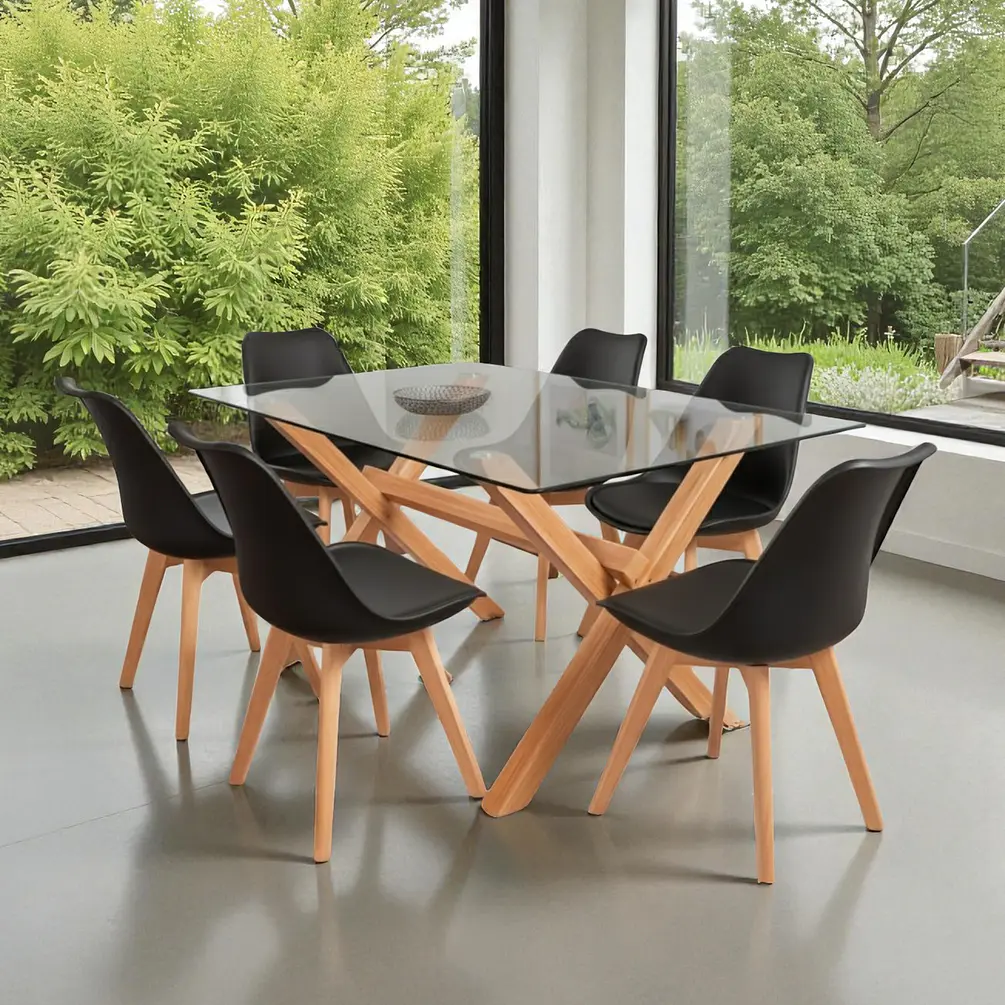 Comedor Rectangular Vidrio Elite con Sillas Tulip 1