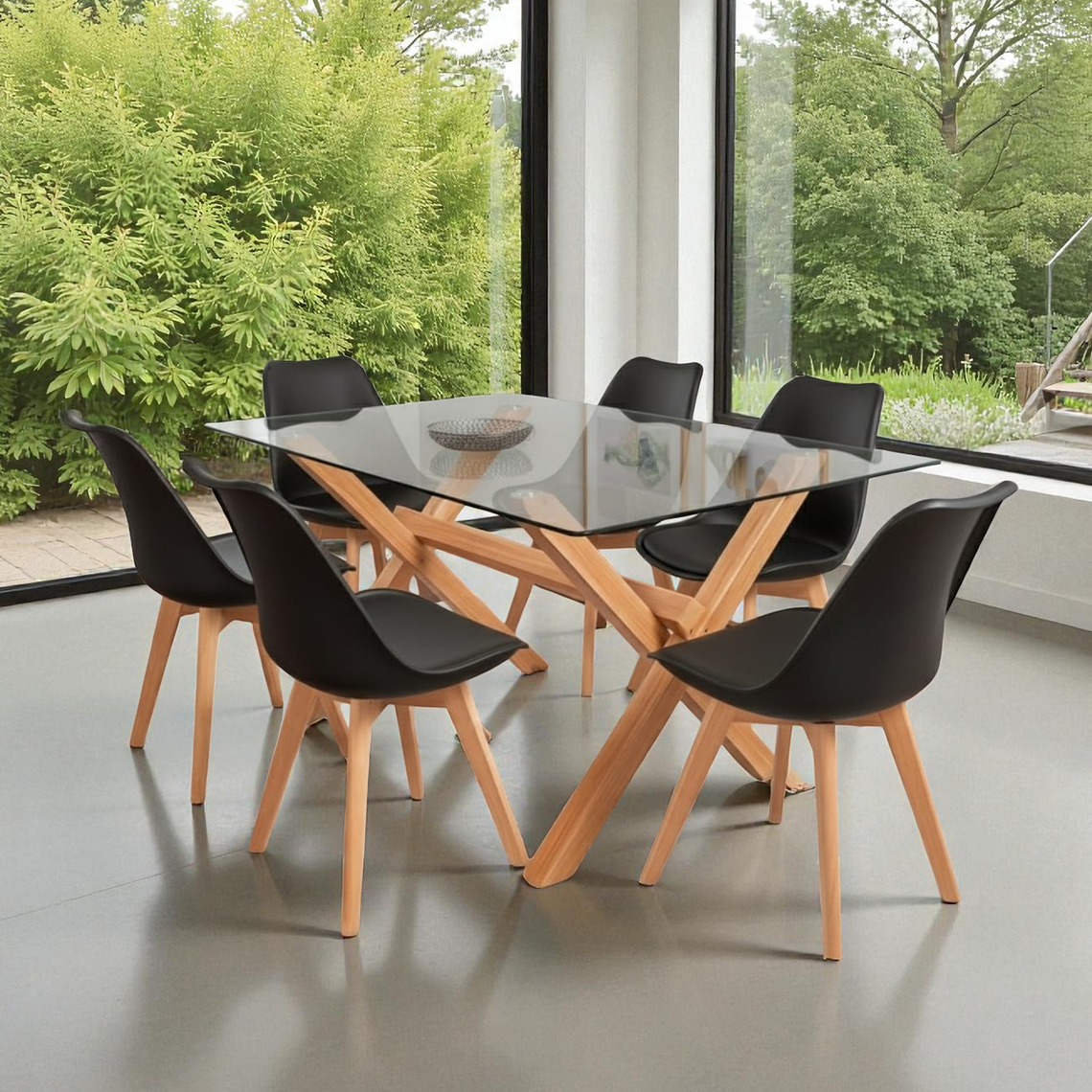 Comedor Mesa Rectangular Vidrio Elite 140x90 + Sillas Tulip- 1