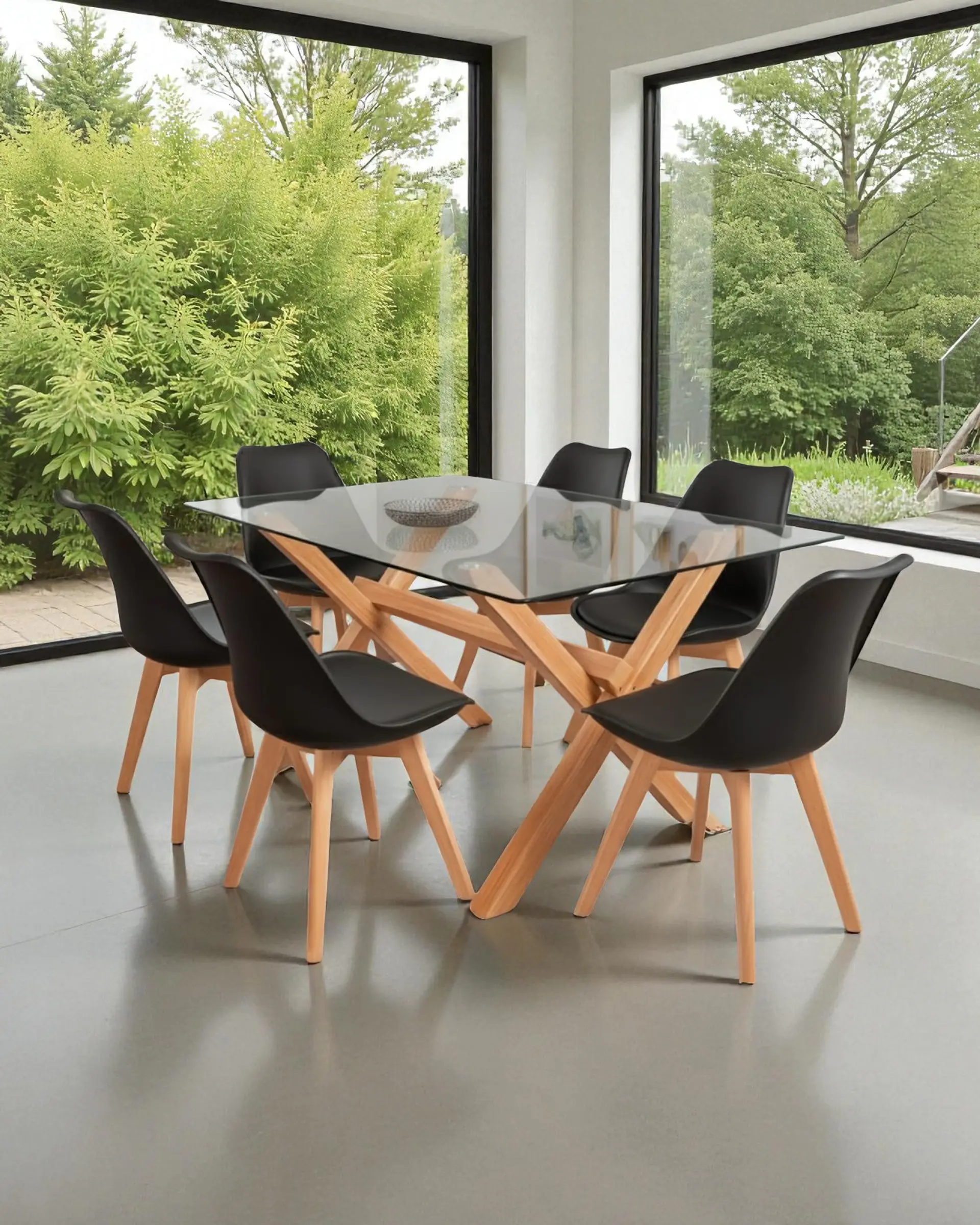 Comedor Rectangular Vidrio Elite con Sillas Tulip 1