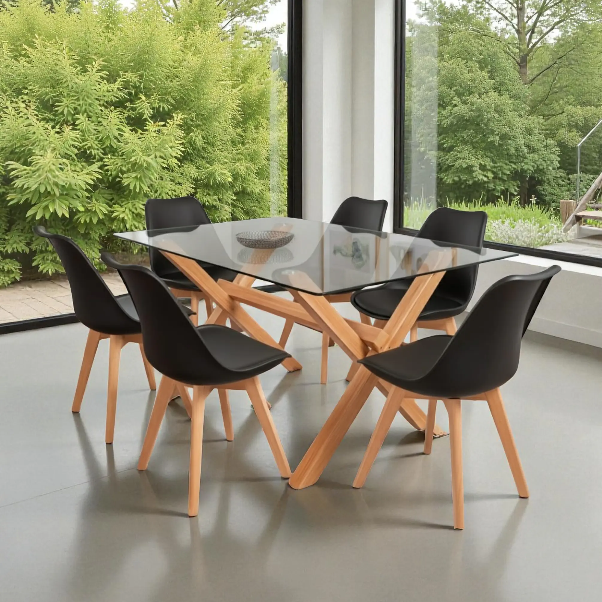 Comedor Rectangular Vidrio Elite con Sillas Tulip 1