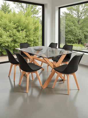 Comedor Mesa Rectangular Vidrio Elite 140x90 + Sillas Tulip-