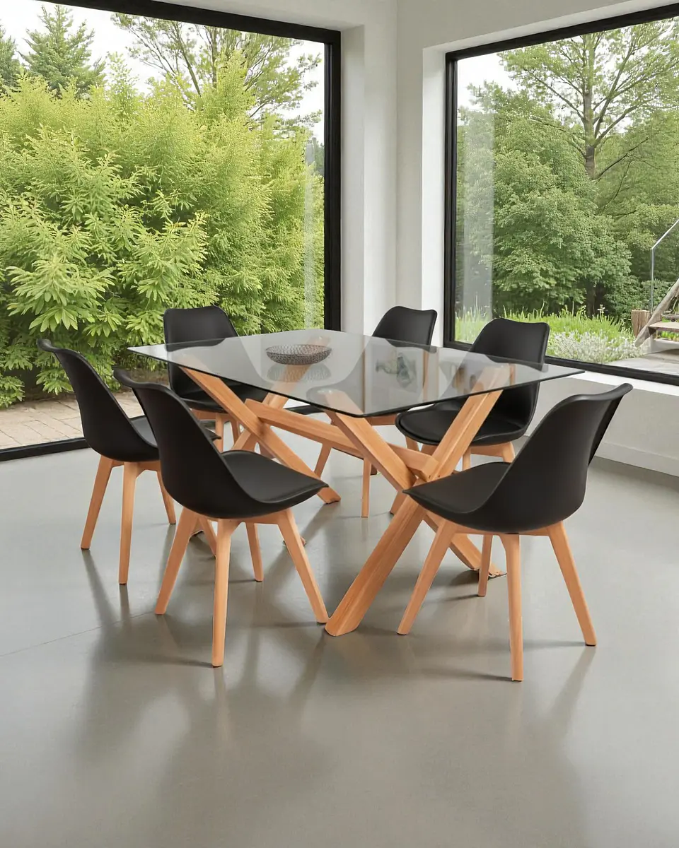 Comedor Rectangular Vidrio Elite con Sillas Tulip 1