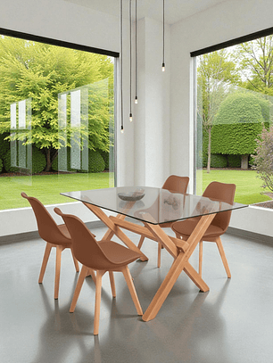 Comedor Mesa Rectangular Vidrio Elite 140x90 + Sillas Tulip-