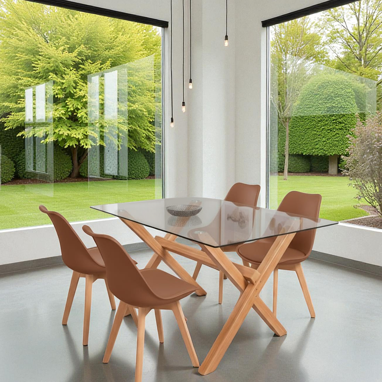 Comedor Mesa Rectangular Vidrio Elite 140x90 + Sillas Tulip- 2