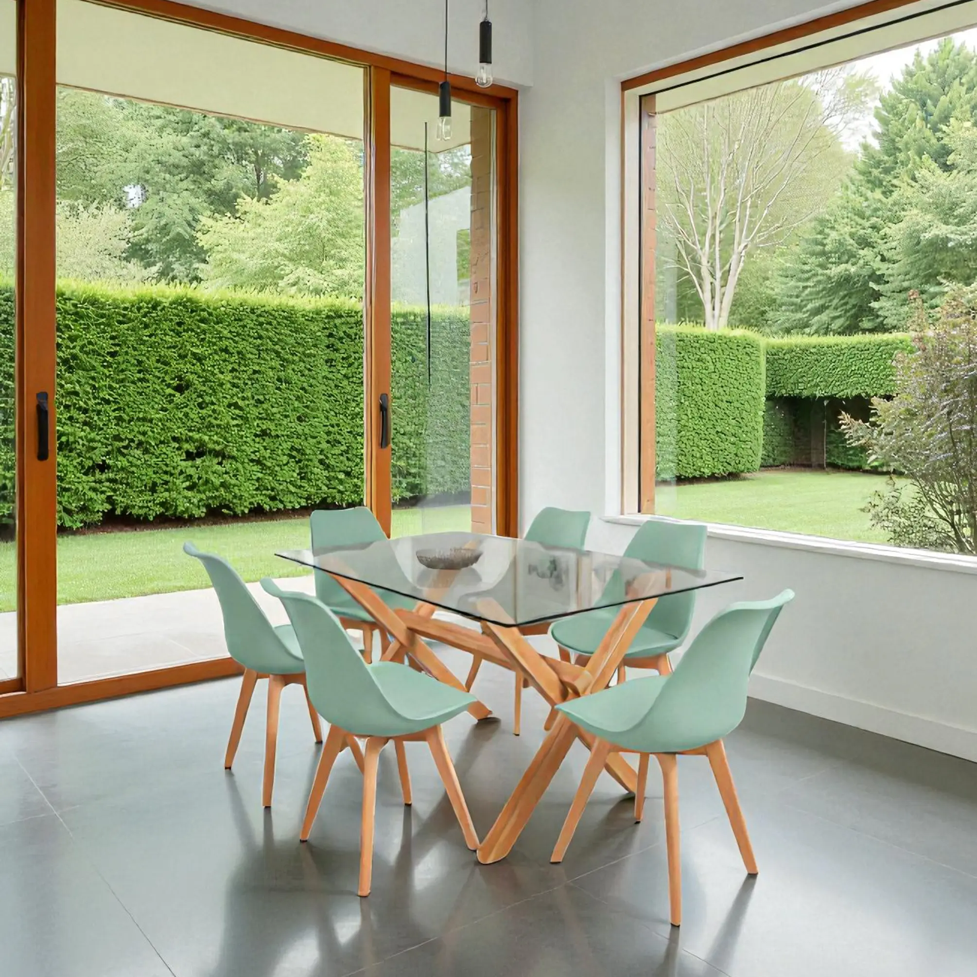 Comedor Rectangular Vidrio Elite con Sillas Tulip 2