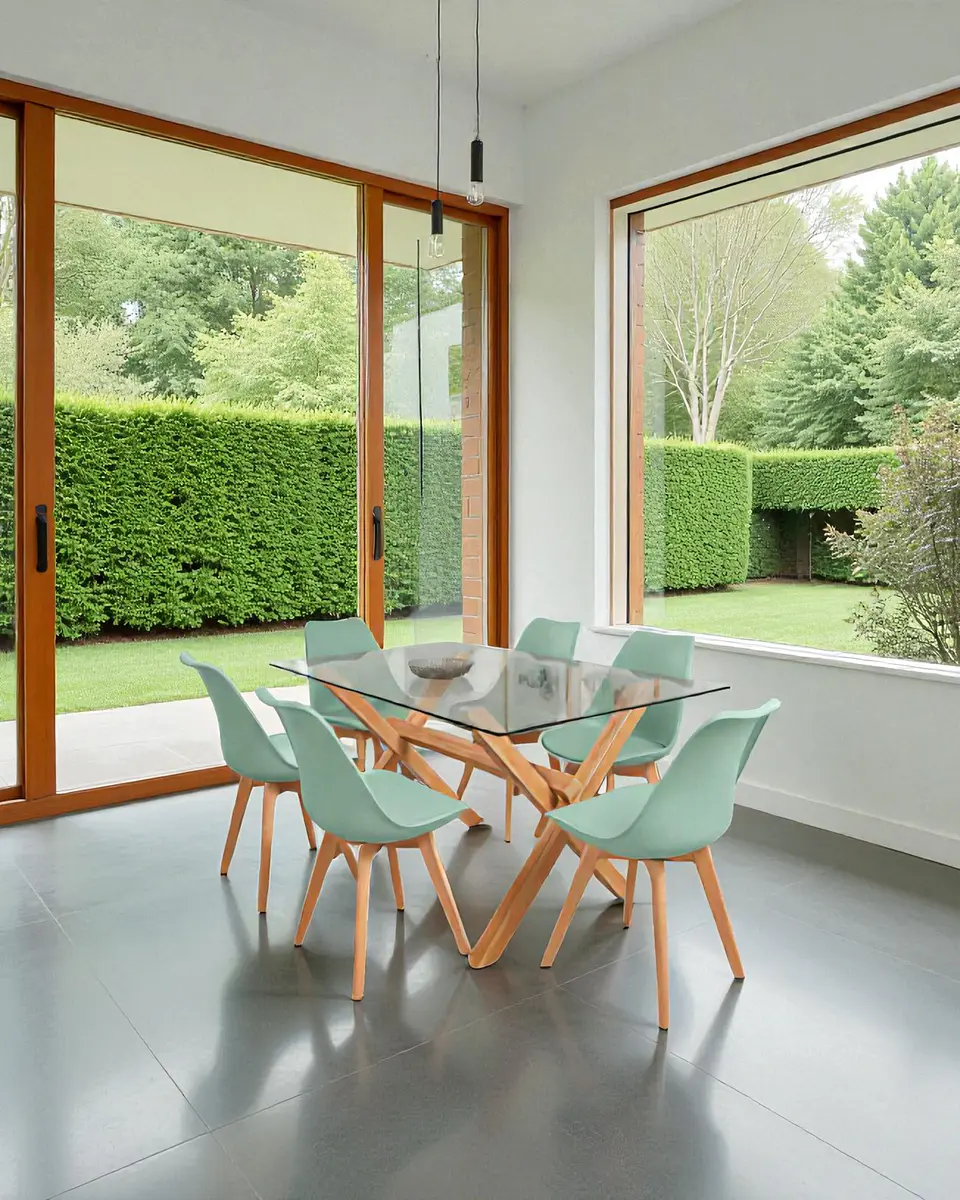 Comedor Rectangular Vidrio Elite con Sillas Tulip 2