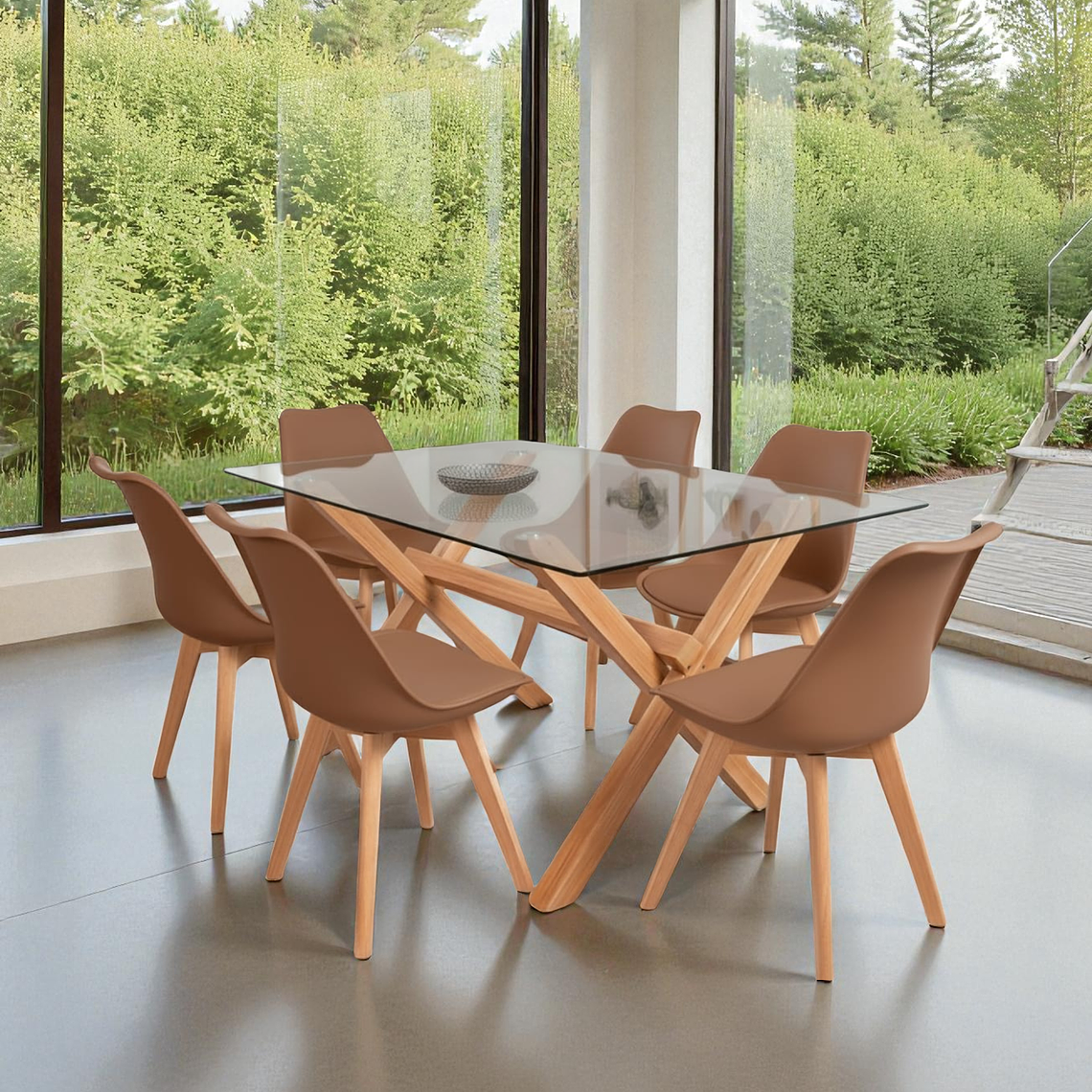 Comedor Mesa Rectangular Vidrio Elite 140x90 + Sillas Tulip- 4