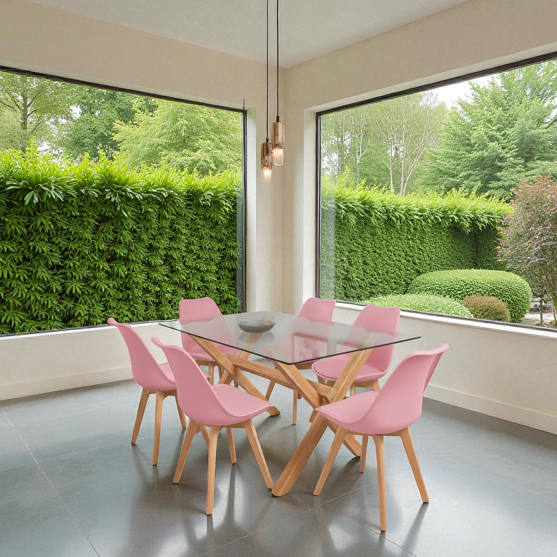 Comedor Mesa Rectangular Vidrio Elite 140x90 + Sillas Tulip- 5