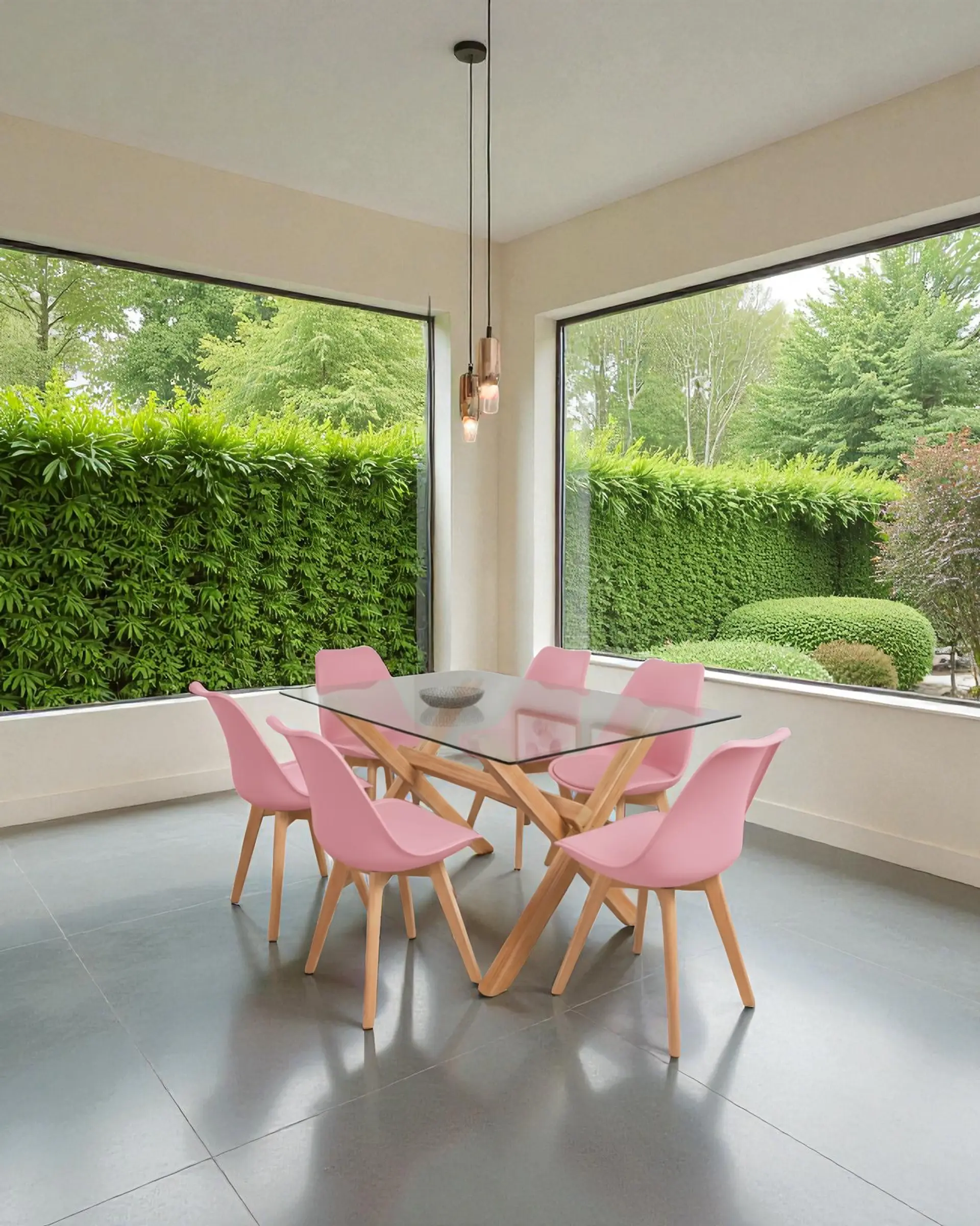 Comedor Rectangular Vidrio Elite con Sillas Tulip 3