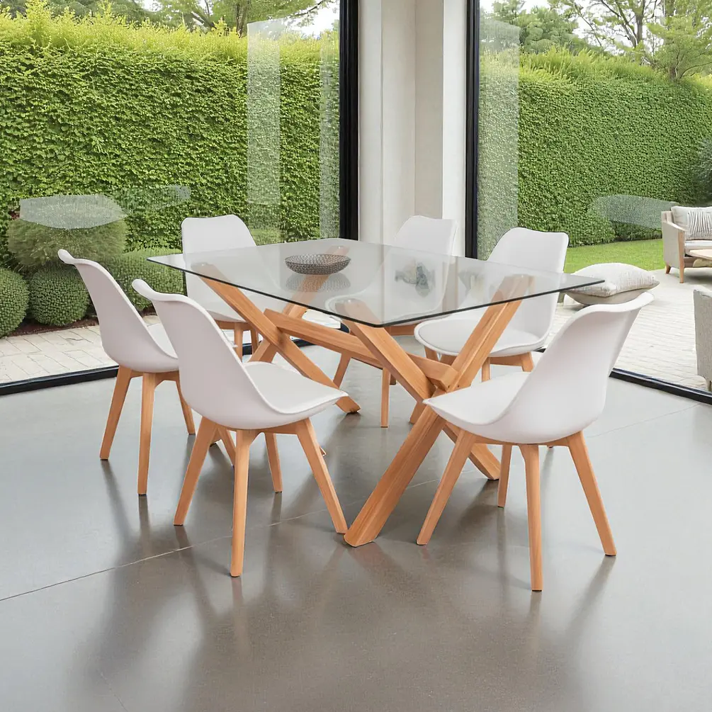 Comedor Rectangular Vidrio Elite con Sillas Tulip 4