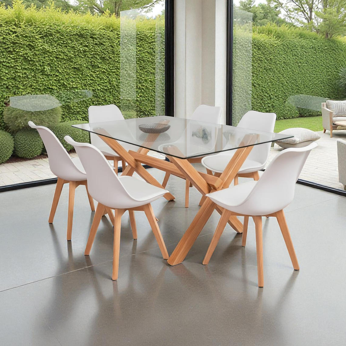 Comedor Mesa Rectangular Vidrio Elite 140x90 + Sillas Tulip- 6