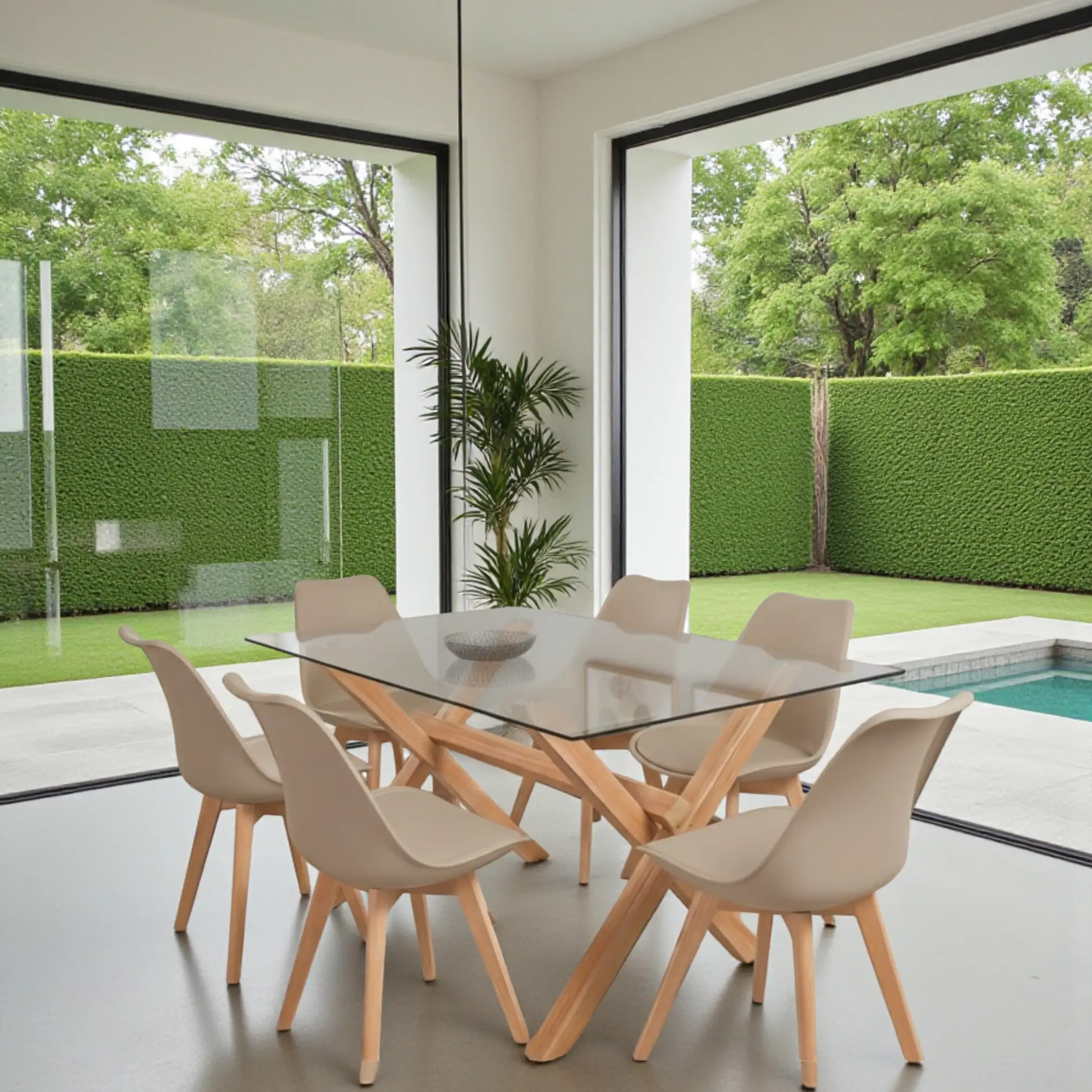 Comedor Rectangular Vidrio Elite con Sillas Tulip 5