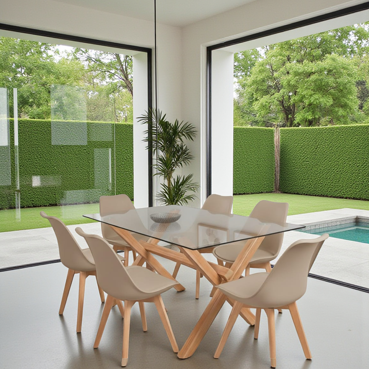 Comedor Mesa Rectangular Vidrio Elite 140x90 + Sillas Tulip- 7