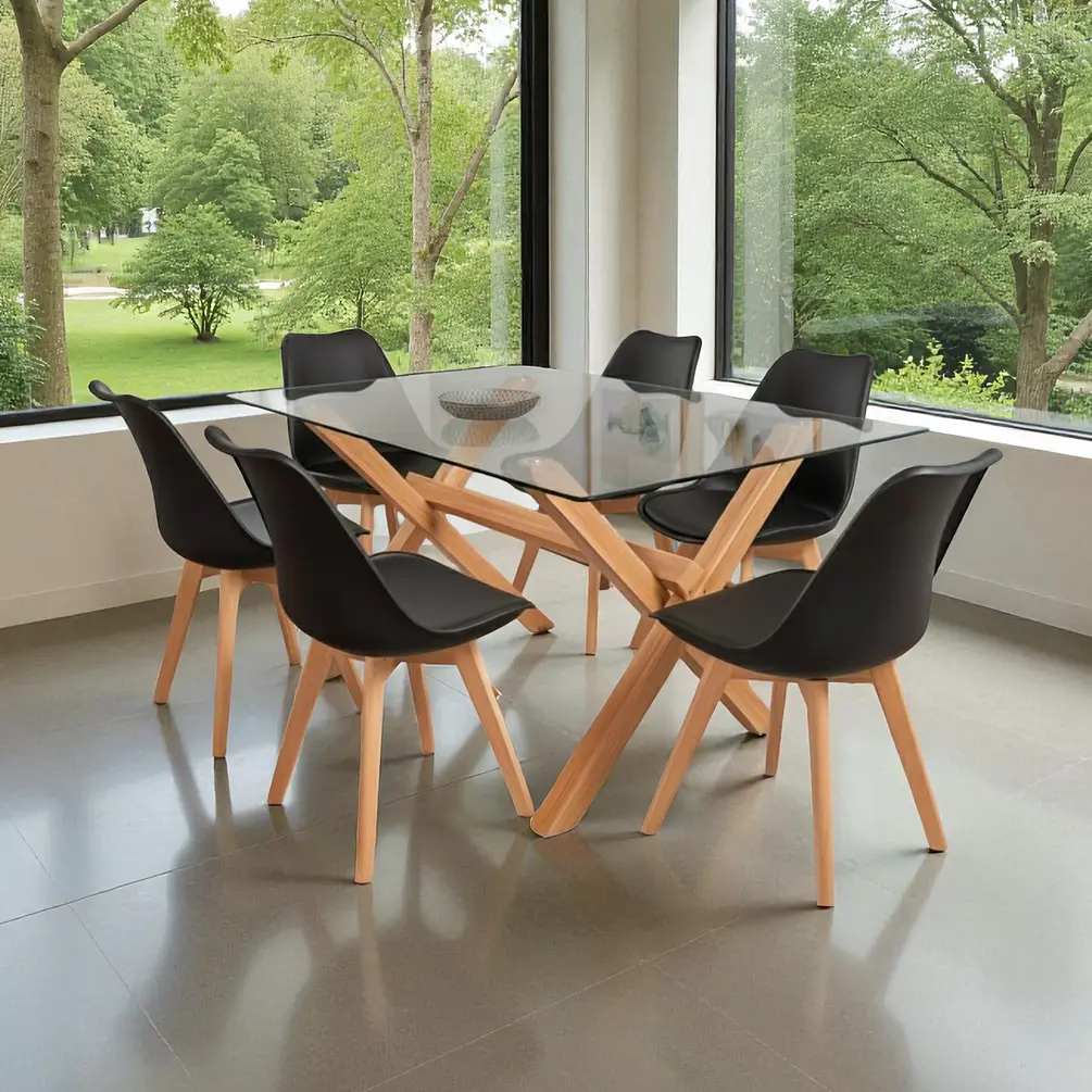 Comedor Rectangular Vidrio Elite con Sillas Tulip 6