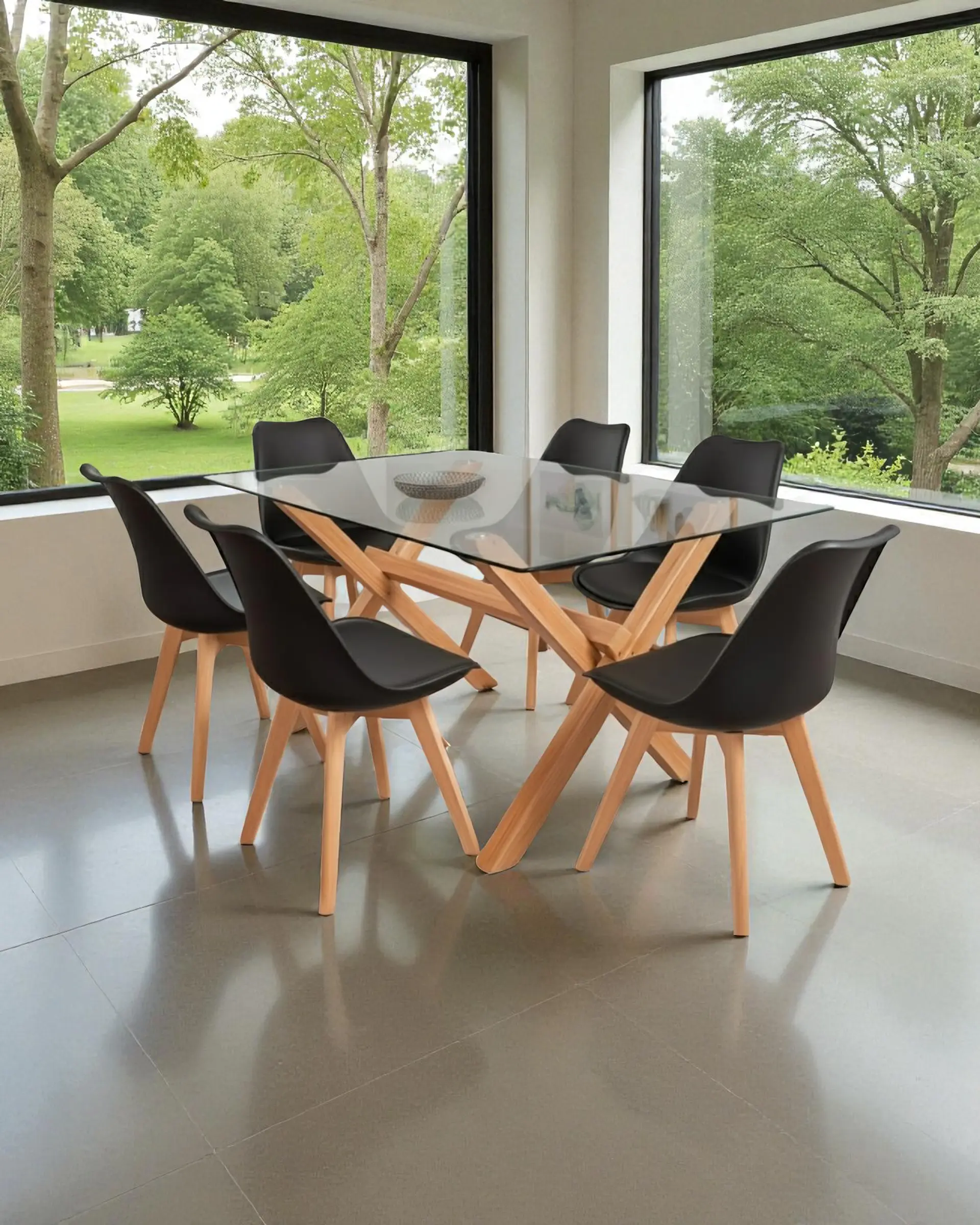 Comedor Rectangular Vidrio Elite con Sillas Tulip 6