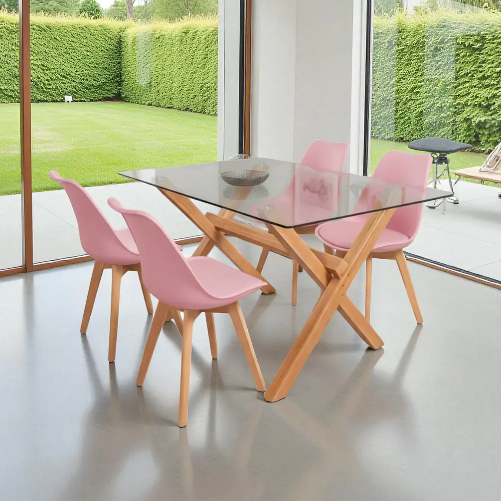 Comedor Rectangular Vidrio Elite con Sillas Tulip 7