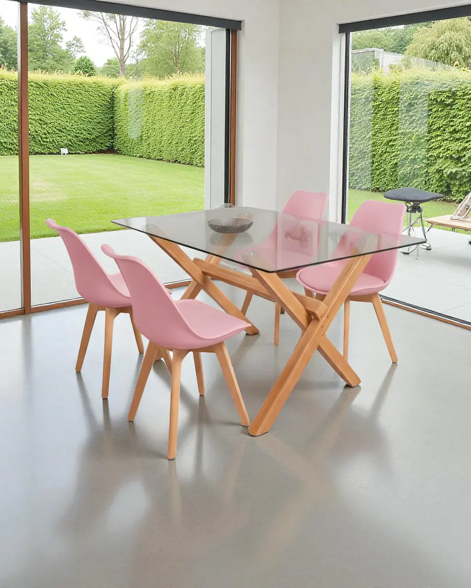 Comedor Rectangular Vidrio Elite con Sillas Tulip 7