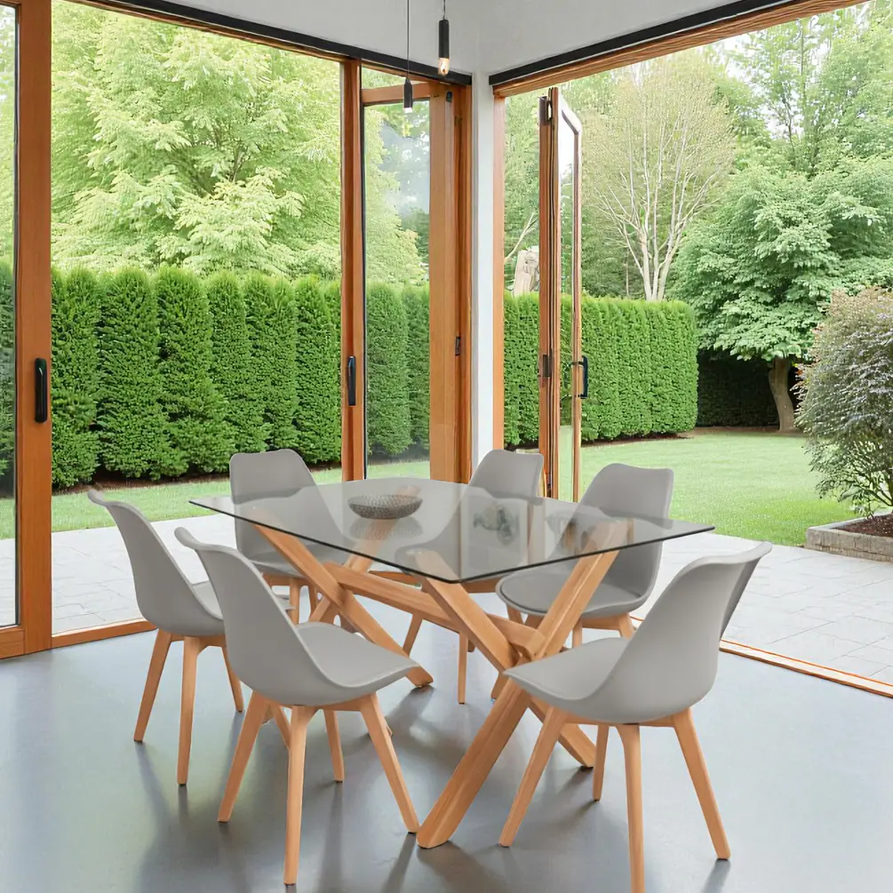 Comedor Rectangular Vidrio Elite con Sillas Tulip 8