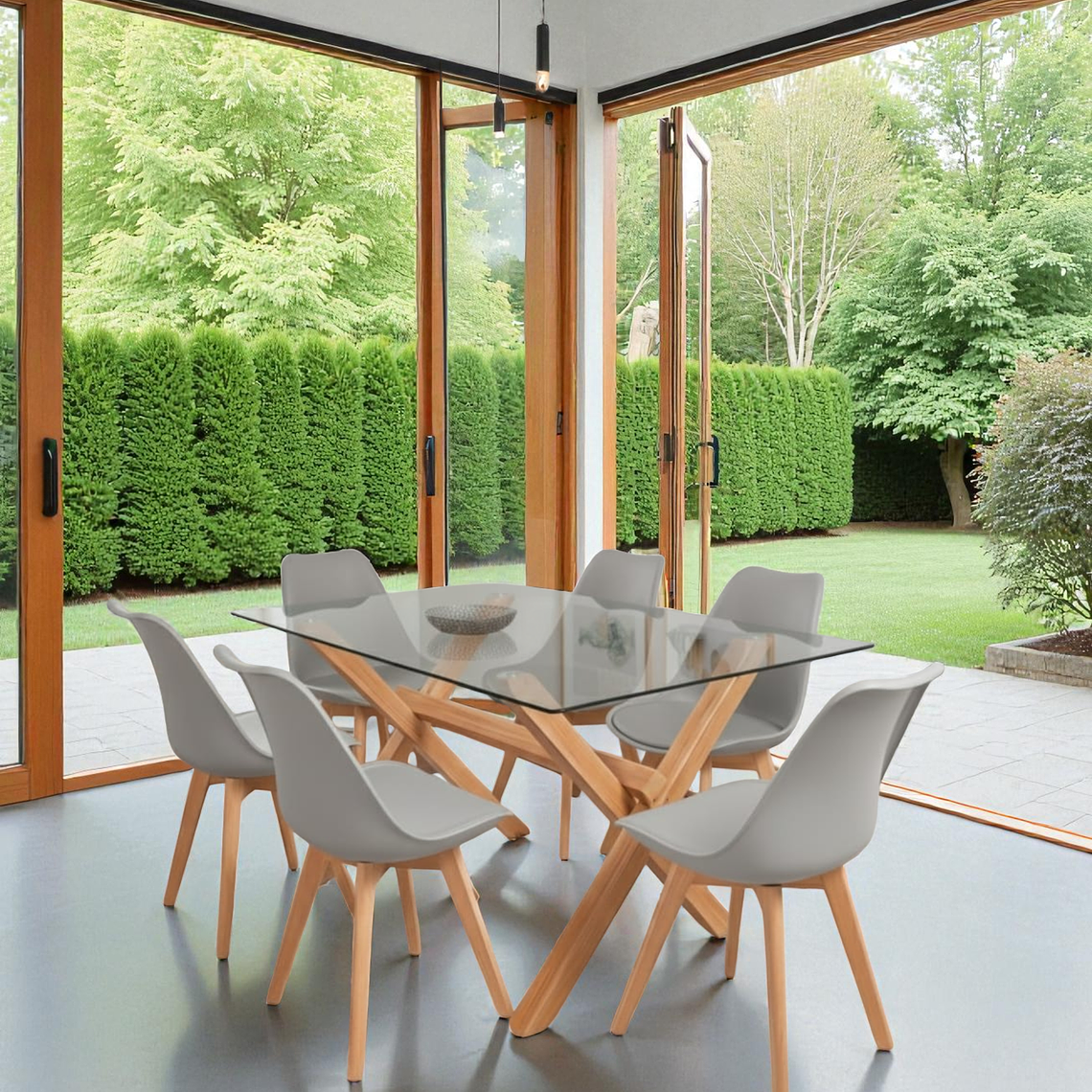 Comedor Mesa Rectangular Vidrio Elite 140x90 + Sillas Tulip- 10