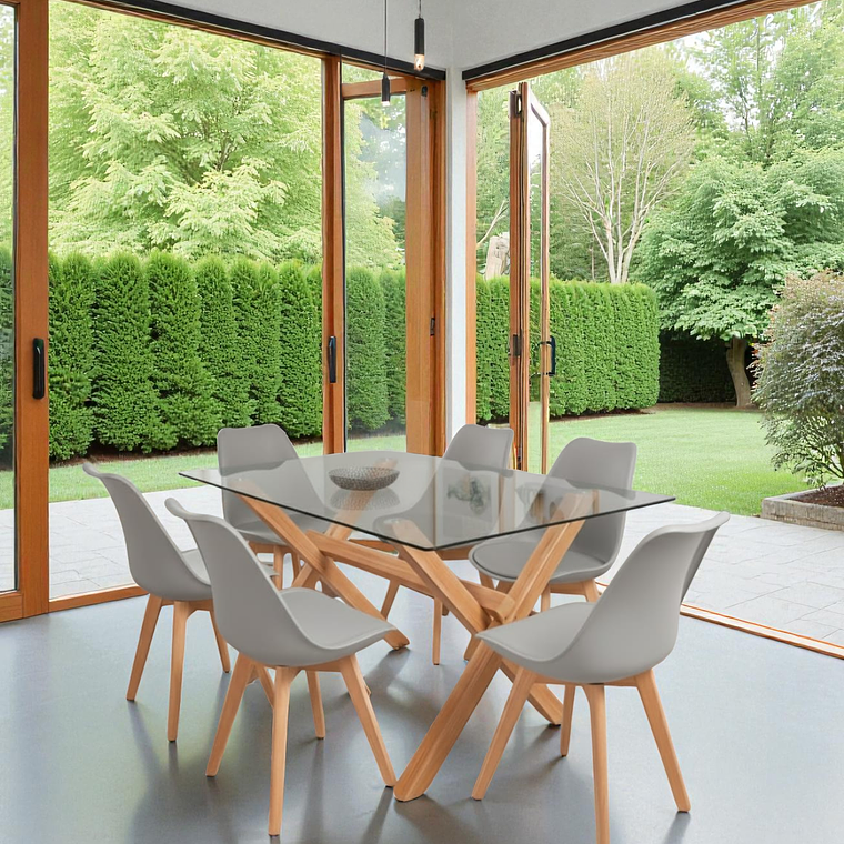 Comedor Mesa Rectangular Vidrio Elite 140x90 + Sillas Tulip- 10