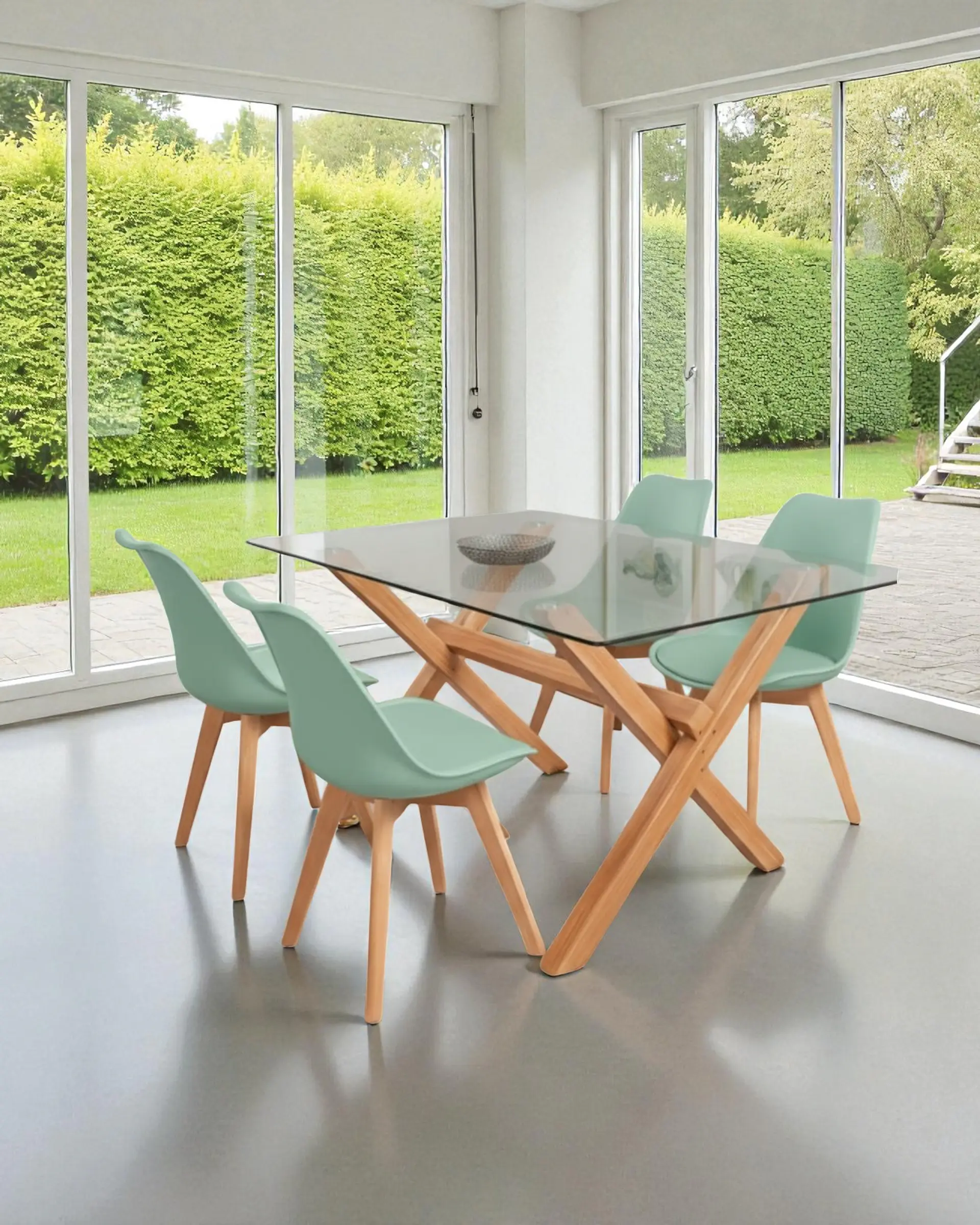 Comedor Rectangular Vidrio Elite con Sillas Tulip 9