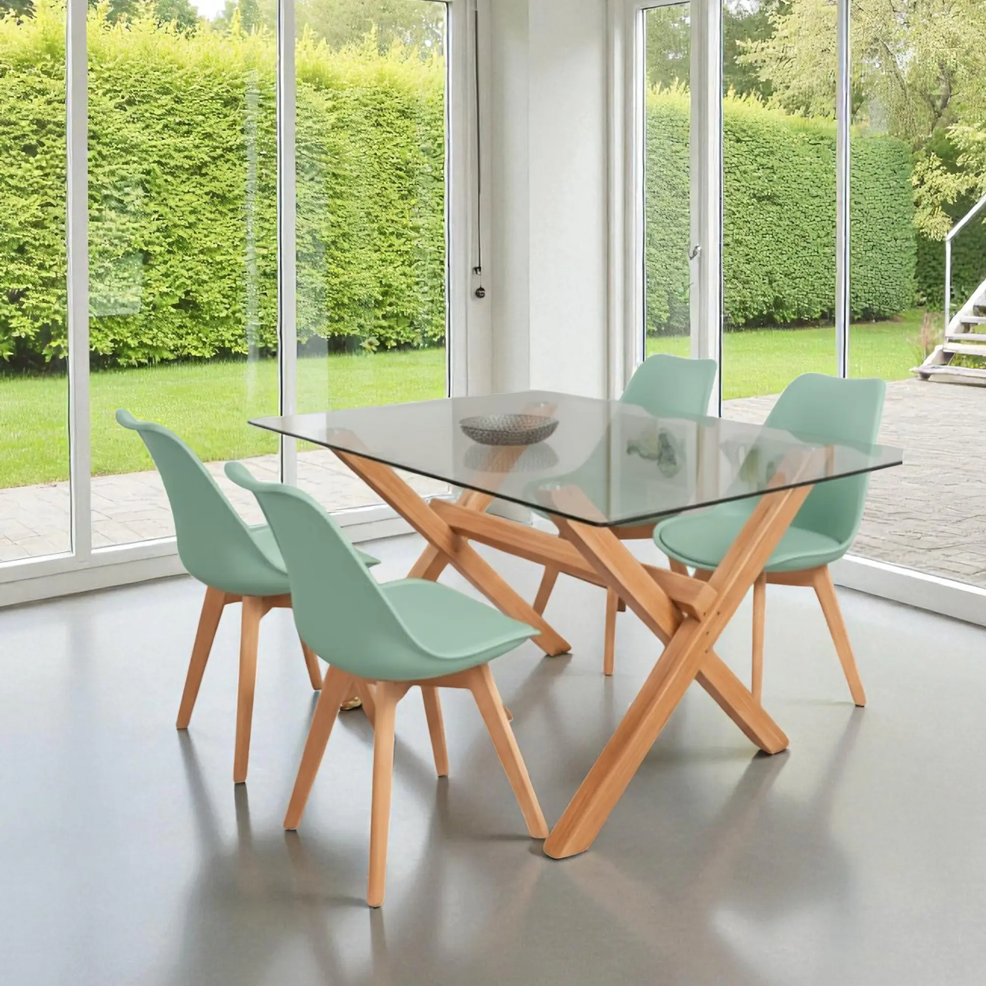 Comedor Rectangular Vidrio Elite con Sillas Tulip 9