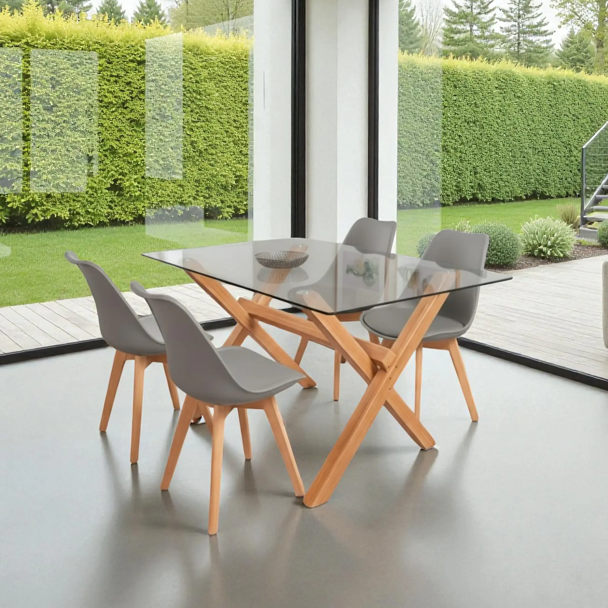 Comedor Rectangular Vidrio Elite con Sillas Tulip 10