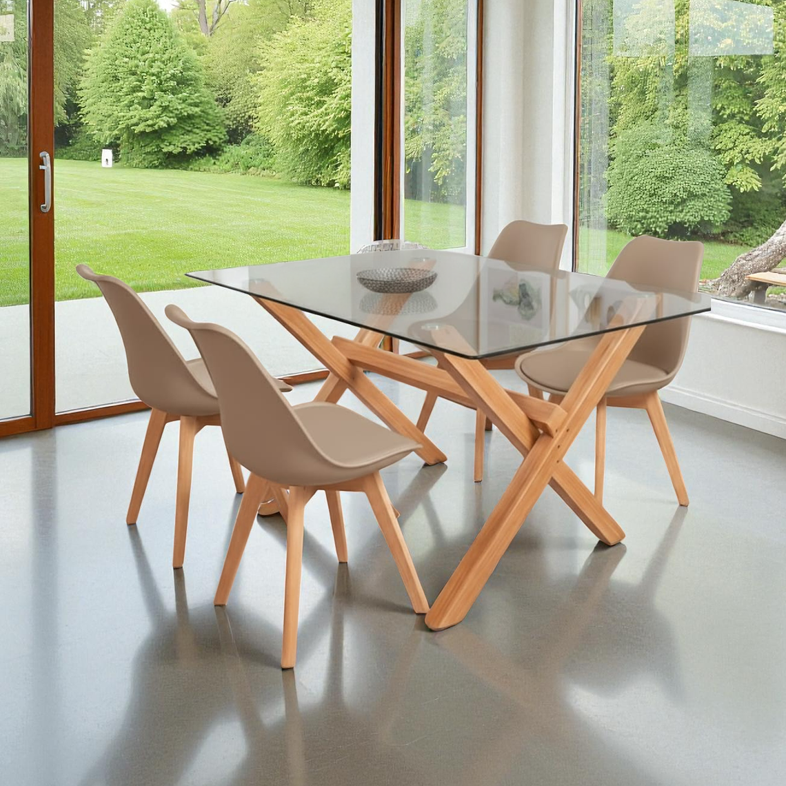 Comedor Mesa Rectangular Vidrio Elite 140x90 + Sillas Tulip- 13