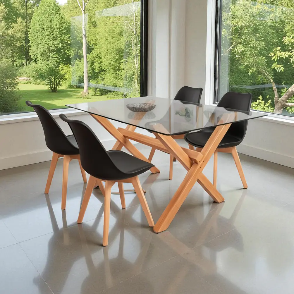 Comedor Rectangular Vidrio Elite con Sillas Tulip 12