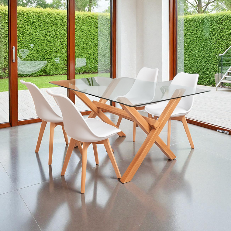 Comedor Mesa Rectangular Vidrio Elite 140x90 + Sillas Tulip- 15