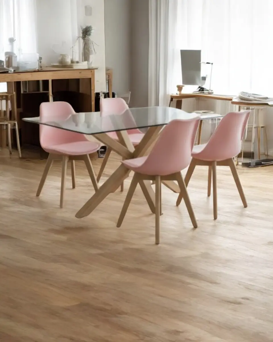 Comedor Rectangular Vidrio Madrid con Sillas Tulip 4