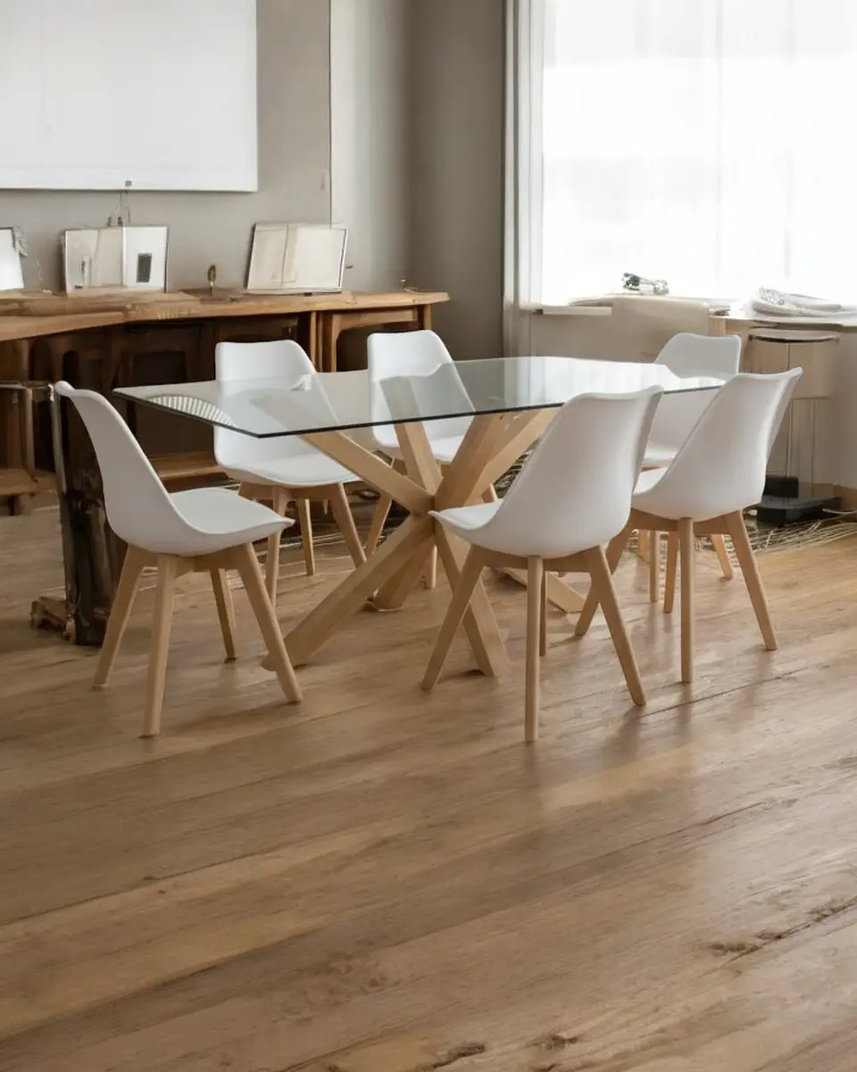 Comedor Rectangular Vidrio Madrid con Sillas Tulip 6