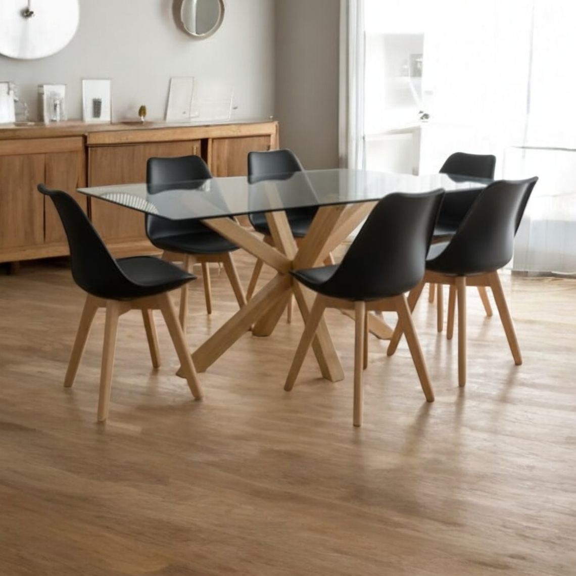 Comedor Mesa Rectangular Vidrio Madrid + Sillas Tulip 8