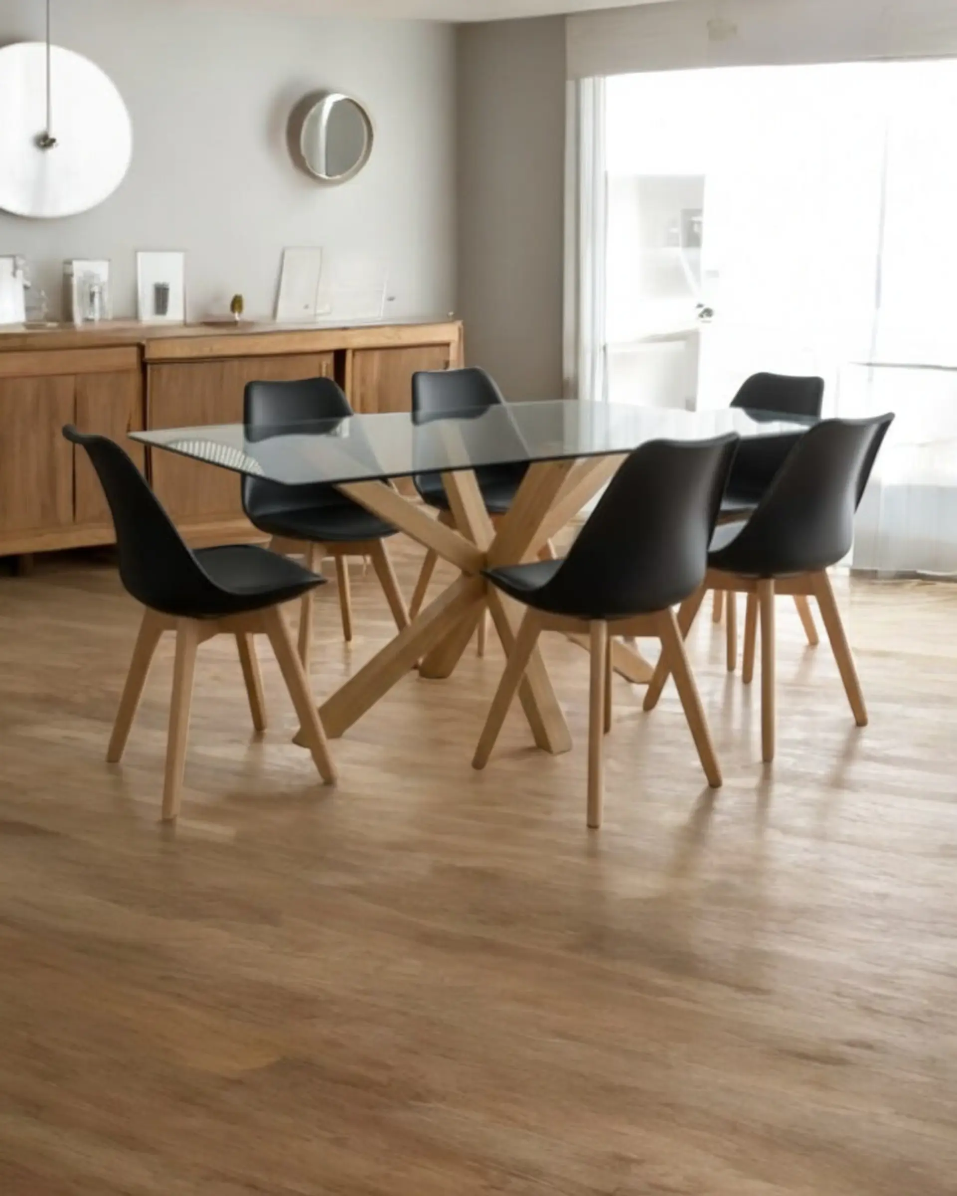 Comedor Rectangular Vidrio Madrid con Sillas Tulip 7