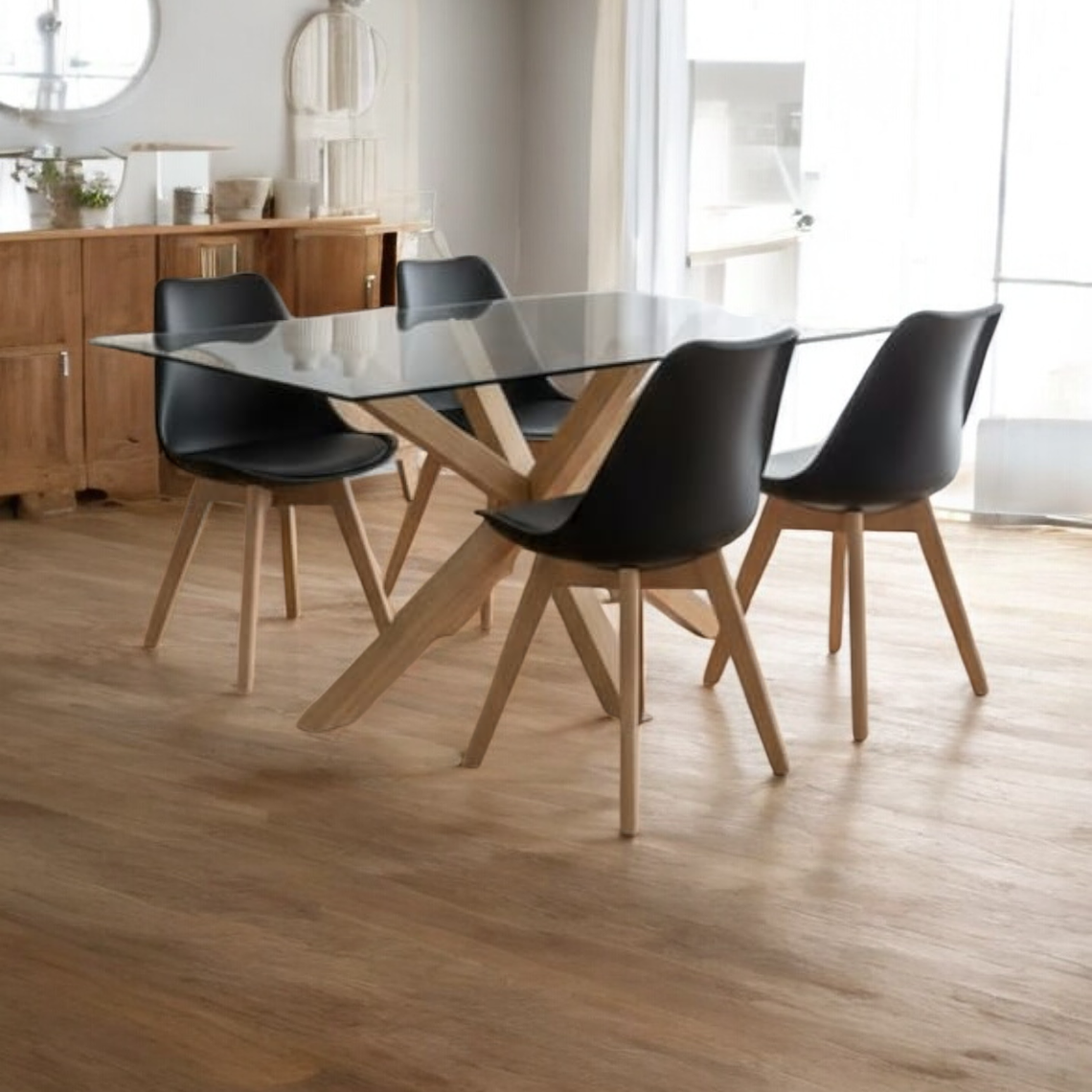 Comedor Mesa Rectangular Vidrio Madrid + Sillas Tulip 2