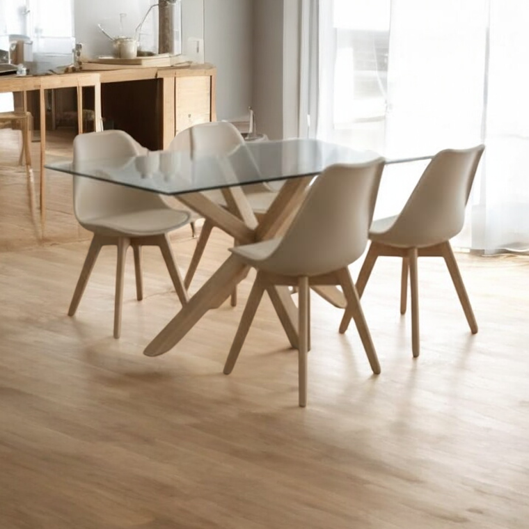 Comedor Mesa Rectangular Vidrio Madrid + Sillas Tulip 3