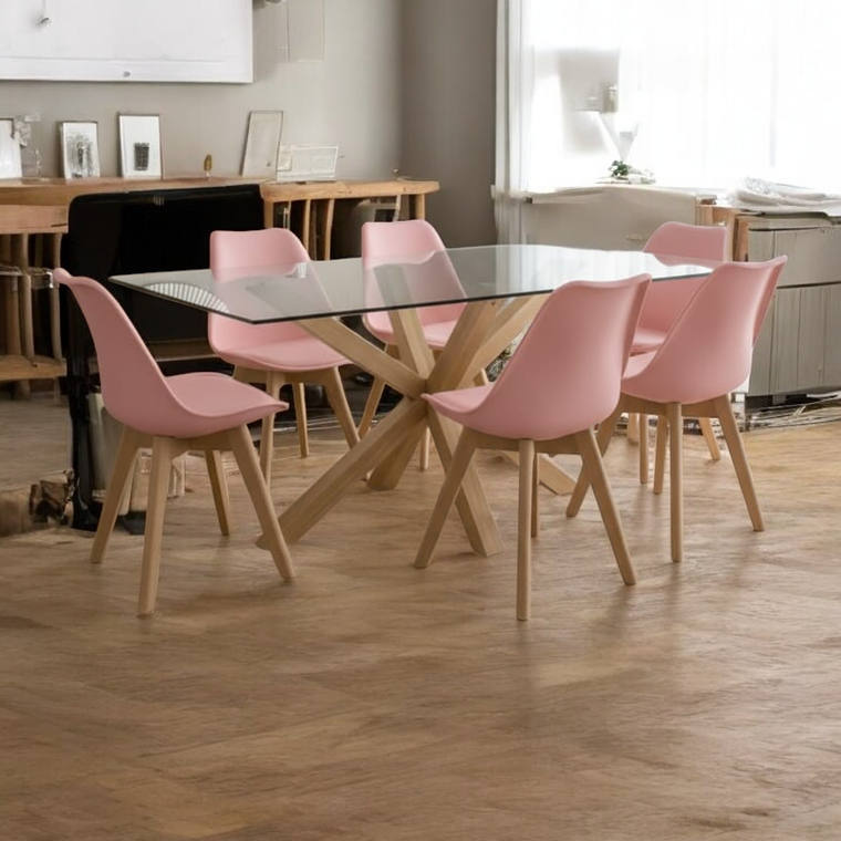 Comedor Mesa Rectangular Vidrio Madrid + Sillas Tulip 9