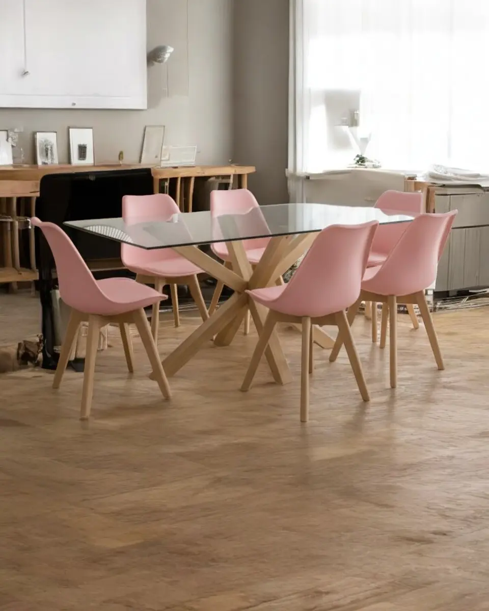 Comedor Rectangular Vidrio Madrid con Sillas Tulip 8