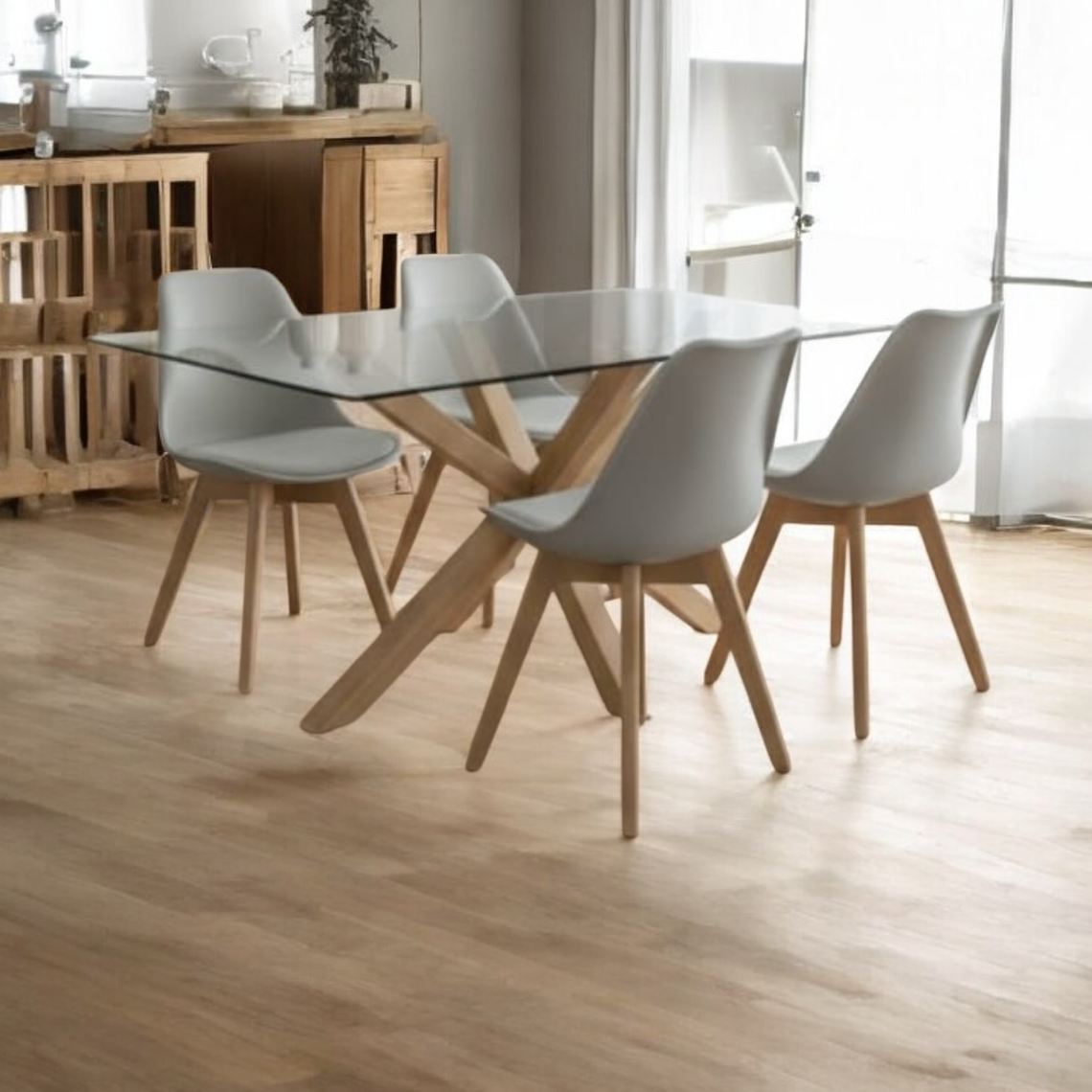 Comedor Mesa Rectangular Vidrio Madrid + Sillas Tulip 5