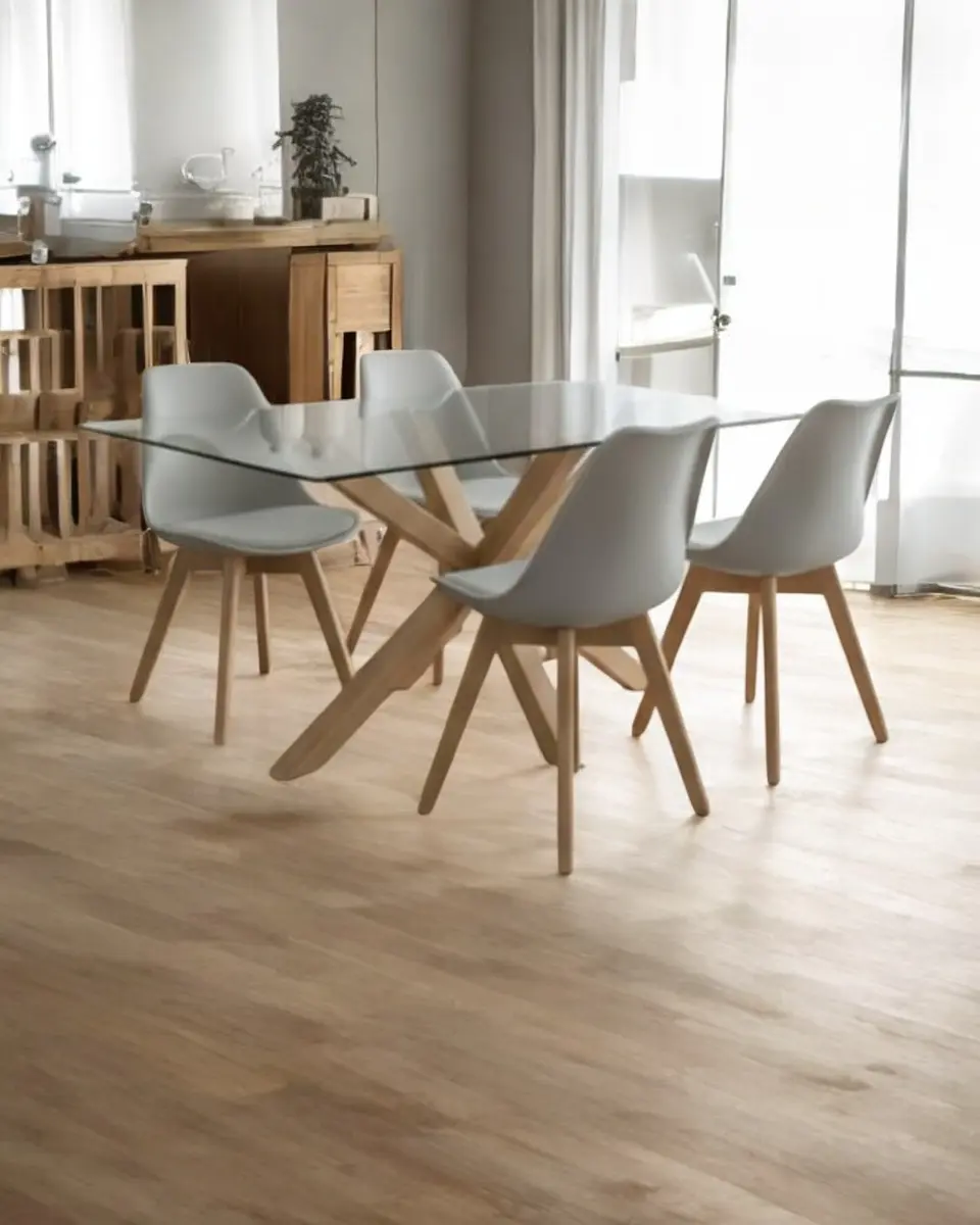 Comedor Rectangular Vidrio Madrid con Sillas Tulip 5