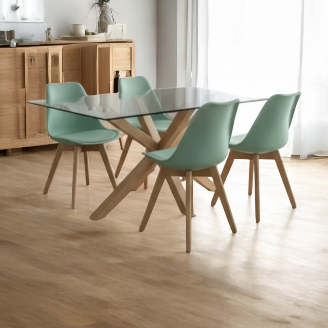 Comedor Mesa Rectangular Vidrio Madrid + Sillas Tulip 10